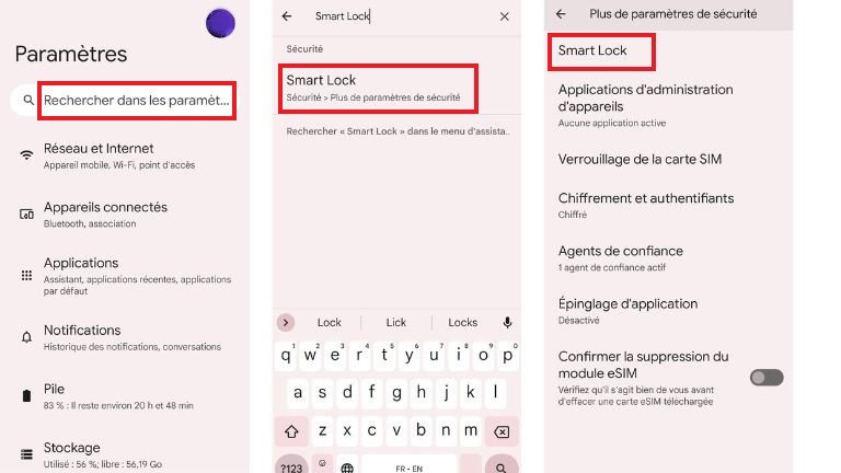 aper&ccedil;u marche &agrave; suivre activation smart lock android
