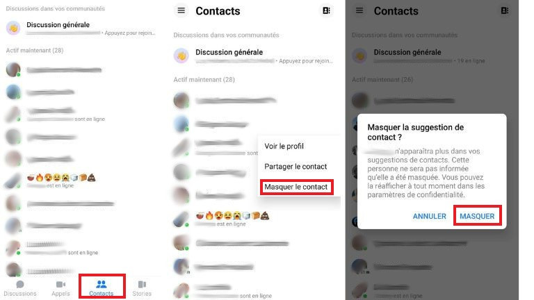 La marche à suivre pour masquer un contact en ligne de son application Messenger. comment masquer un contact messenger