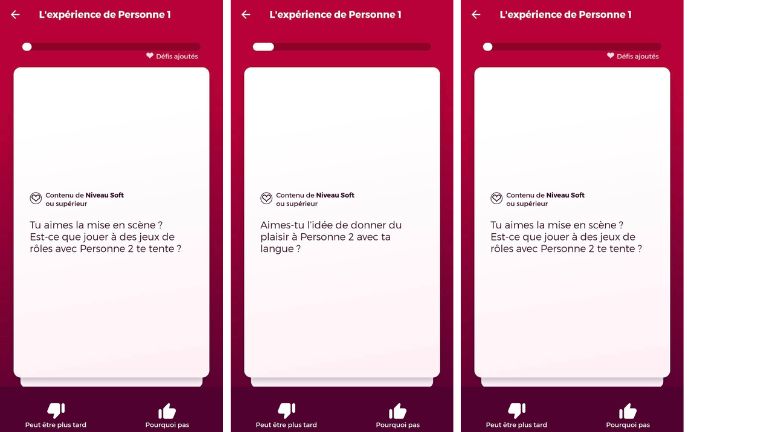aper&ccedil;u du questionnaires de pr&eacute;f&eacute;rences dans l'app Jeu Couple
