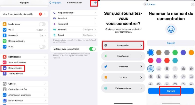 comment ajouter le bonhomme sourire via le mode concentration ios 15