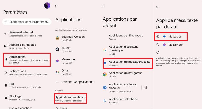 comment changer son application de messagerie par d&eacute;faut sur android