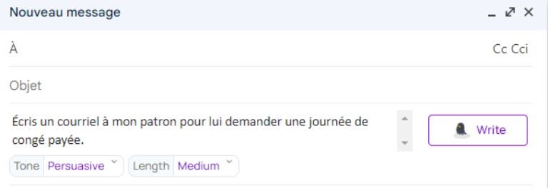 exemple aper&ccedil;u options r&eacute;daction courriel ai ghostwrite