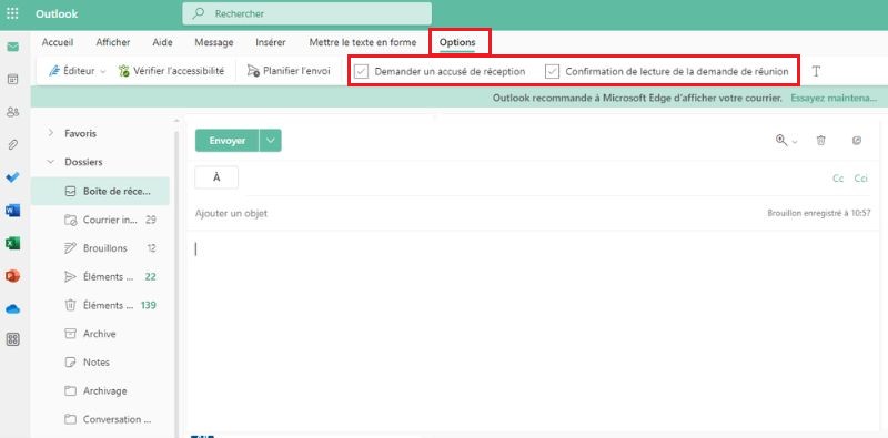 aperçu comment demander accusé réception outlook web