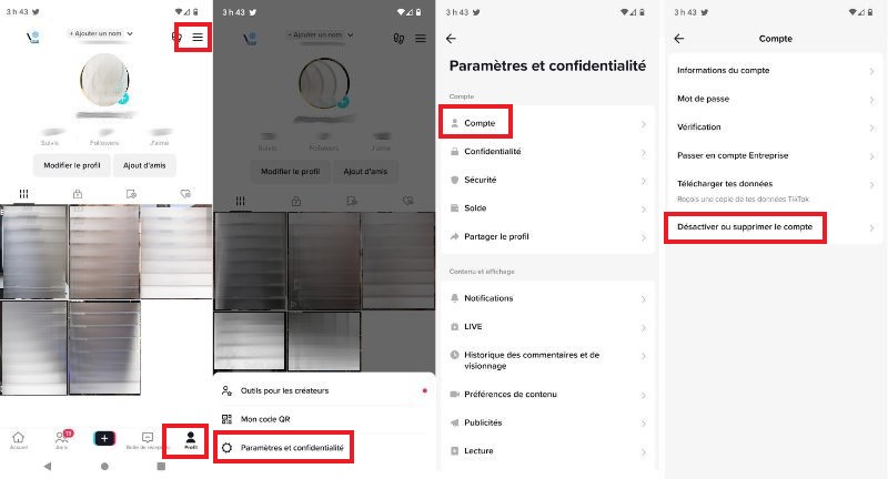 aper&ccedil;u comment d&eacute;sactiver ou supprimer compte tiktok