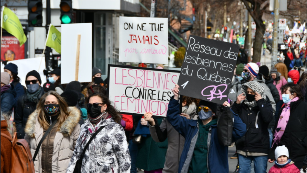 Le RLQ à la manifestation contre les féminicides, 2 avril 2021. Crédits: André Querry