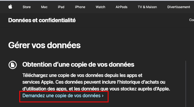 Apple Gérer vos Données