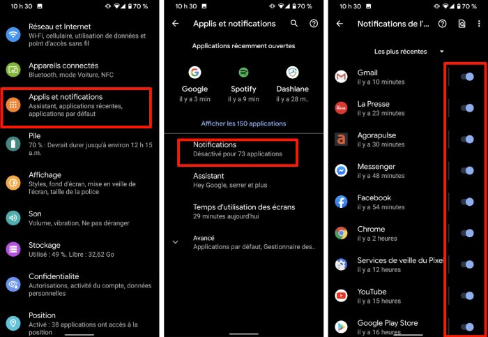 Android désactiver notifications téléphone applications