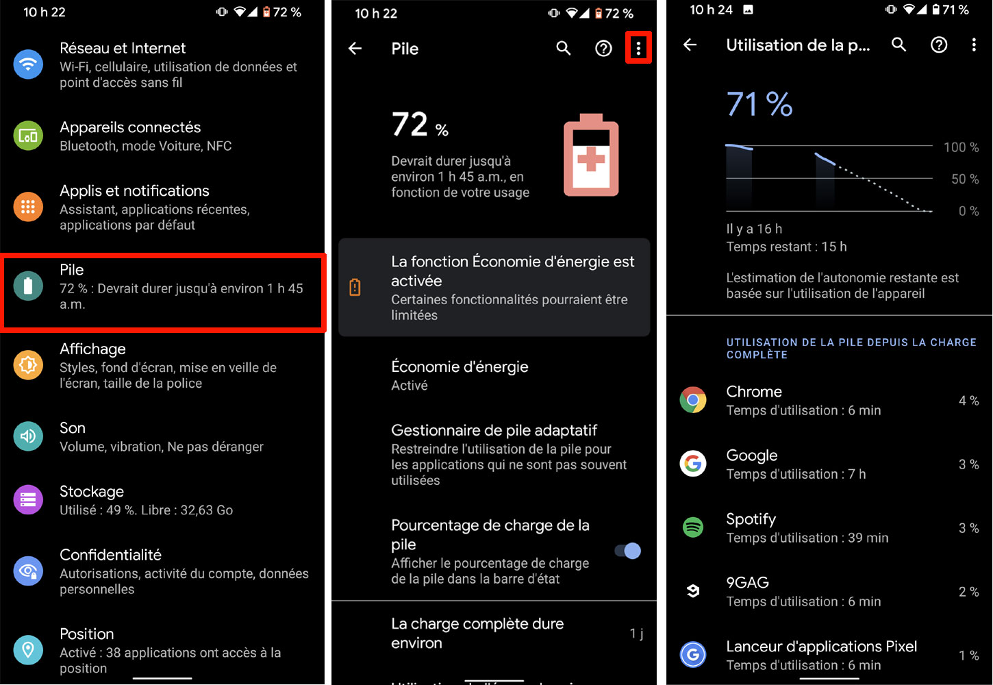 Android utilisation pile