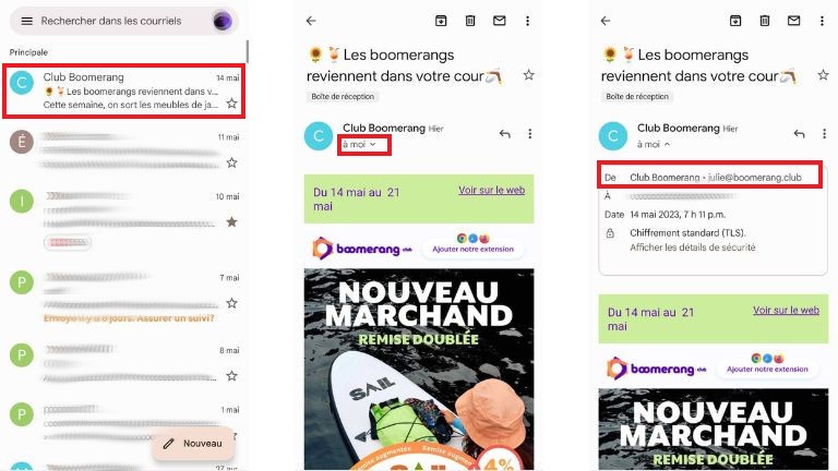 aper&ccedil;u comment afficher adresse destinataire Gmail Android