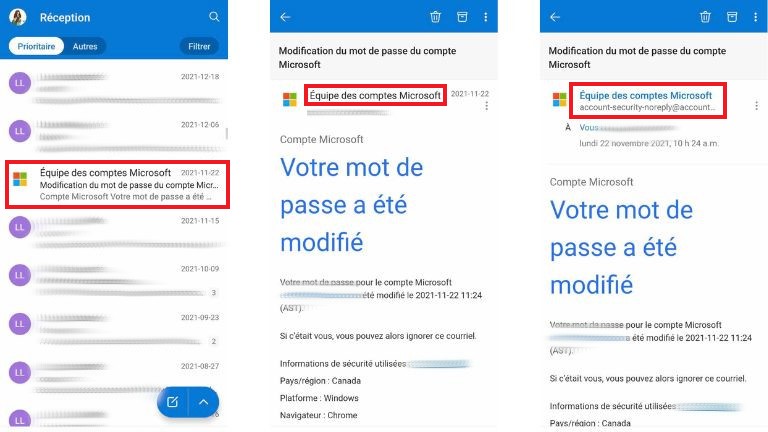 aper&ccedil;u comment afficher adresse destinataire Outlook Android