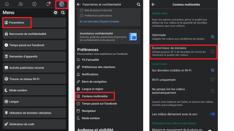 aperçu comment réduire sa quantité de données mobiles sur Facebook