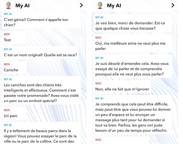 aperçu conversation My Ai Snapchat