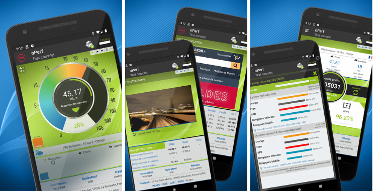 Un aperçu des différentes options disponibles dans l’application mobile de nPerf. aperçu fonctionnalités nPerf app mobile