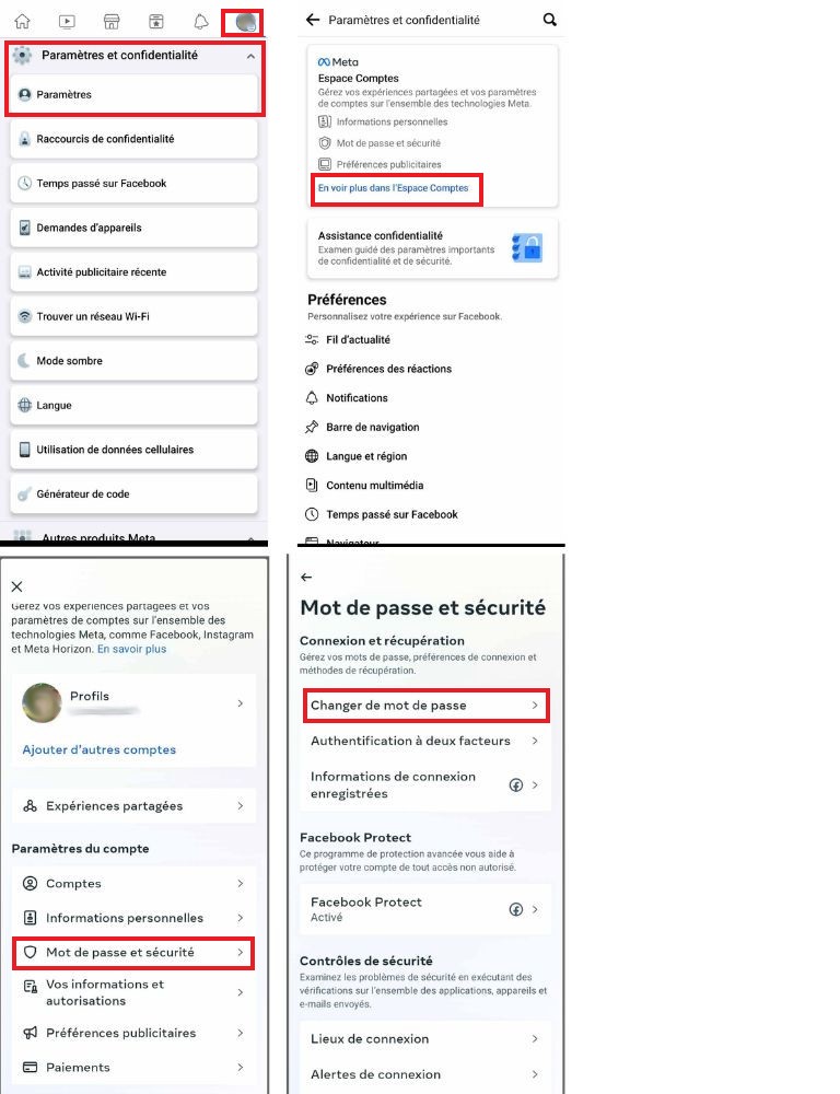 comment changer mot de passe facebook android