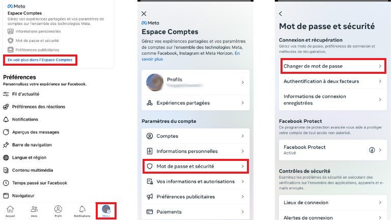comment changer mot de passe facebook iOS
