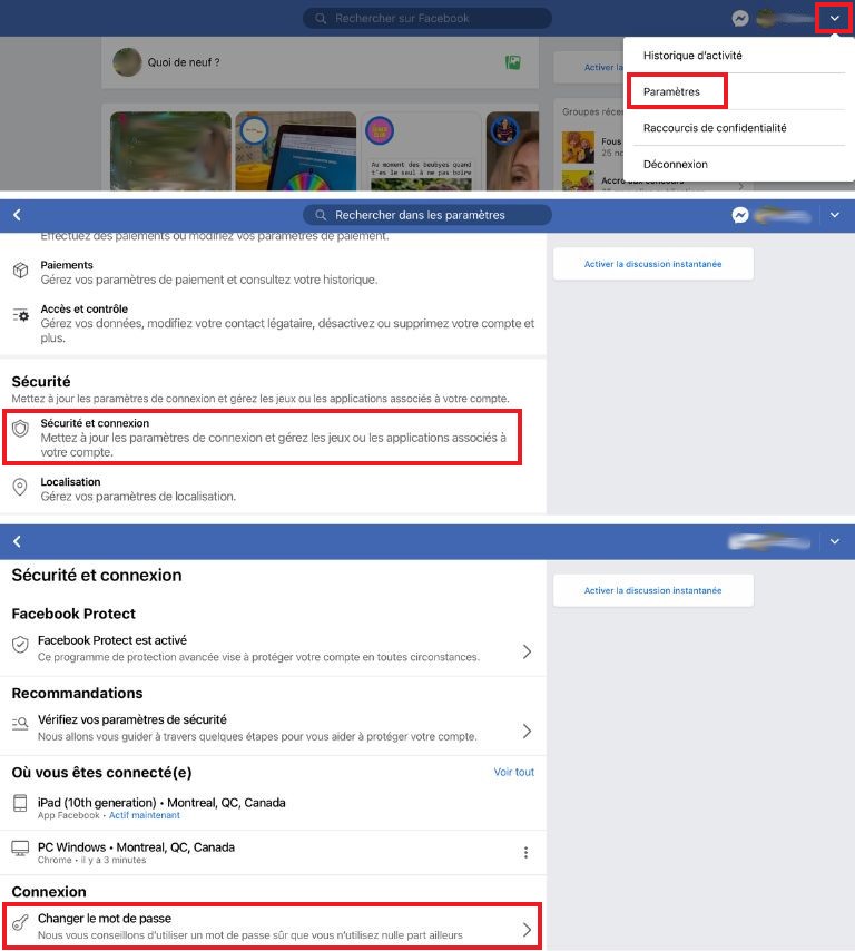 comment changer mot de passe facebook iPadOS