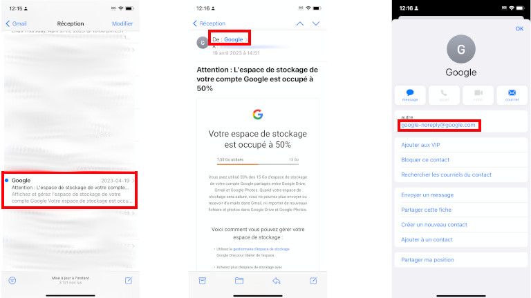 comment regarder adresse courriel exp&eacute;diteur mail iOS