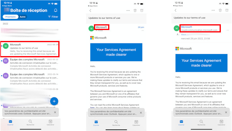 comment regarder adresse exp&eacute;diteur Outlook iOS