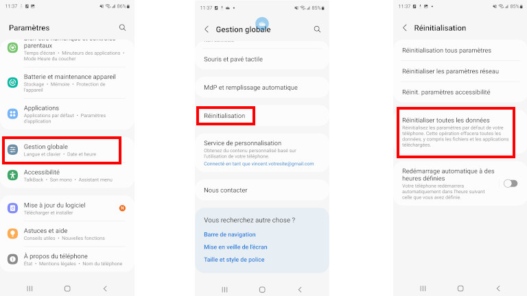 Comment r&eacute;initialiser appareils Samsung