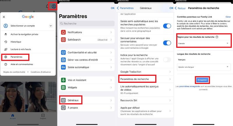comment changer r&eacute;gion g&eacute;ographique iOS