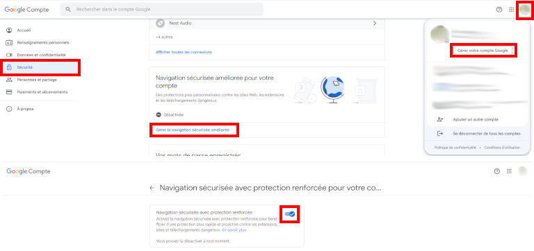 Google Chrome Navigation sécurisée renforcée ordinateur