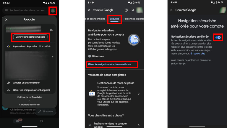 Comment activer navigation s&eacute;curis&eacute;e renforc&eacute;e Google t&eacute;l&eacute;phone tablette