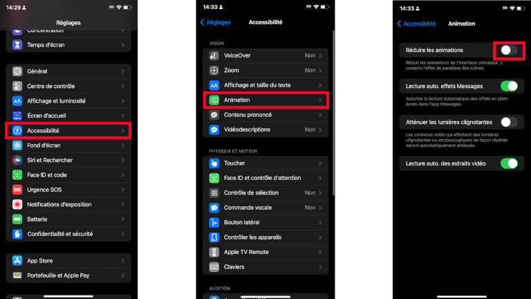 R&eacute;duire animation iPhone