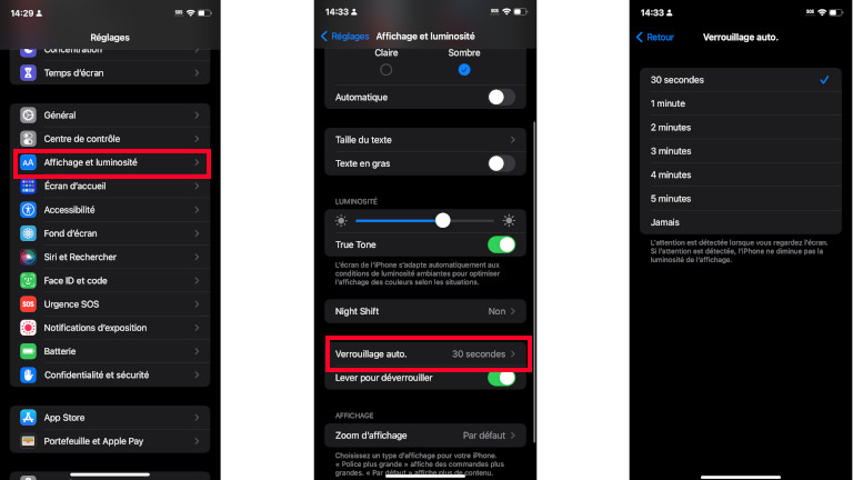 Activer v&eacute;rouillage automatique iPhone