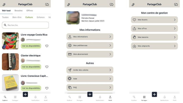 aper&ccedil;u interface Partage Club &eacute;cono &eacute;colo