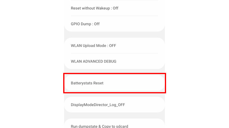 Batterystats Reset téléphone Samsung