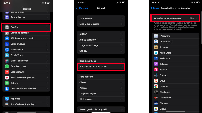 D&eacute;sactiver actualisation arri&egrave;re-plan iPhone