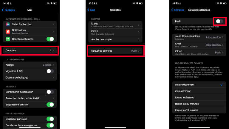 D&eacute;sactiver notifciations push mail