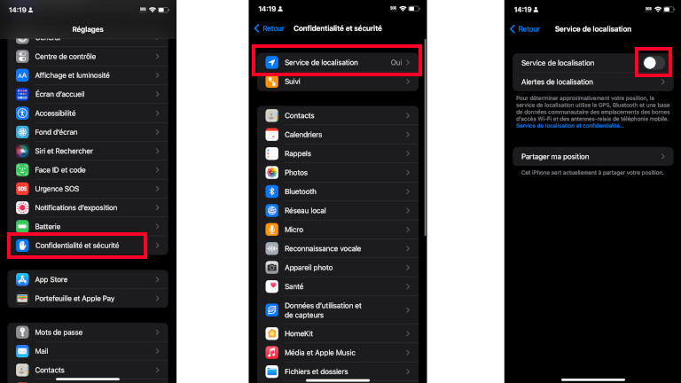 iPhone d&eacute;sactiver localisation applications