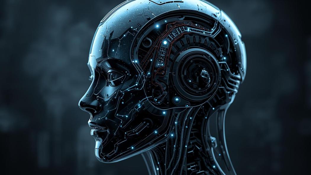 Une tête robotique représentant l'intelligence artificielle.