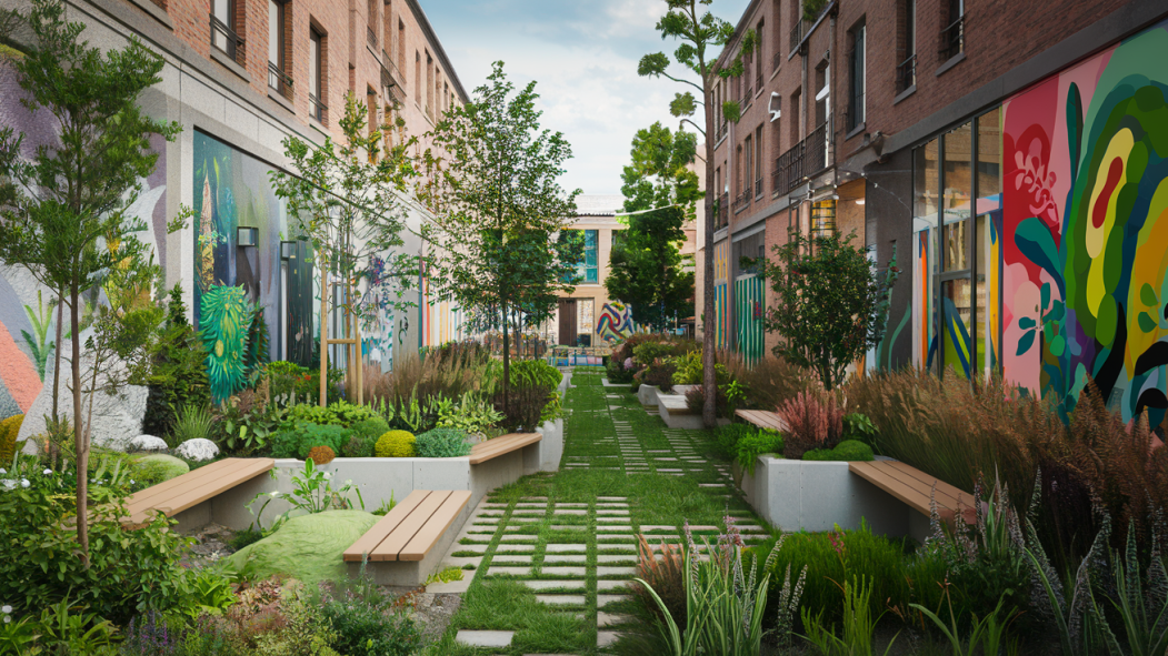 Image créée par l'intelligence artificielle représentant une ruelle verte dans Rosemont-La Petite-Patrie