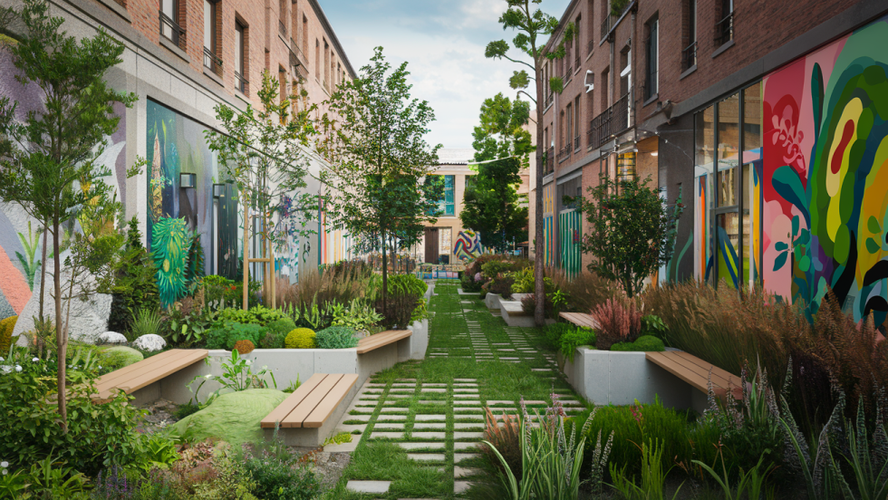 Image créée par l'intelligence artificielle représentant une ruelle verte dans Rosemont-La Petite-Patrie