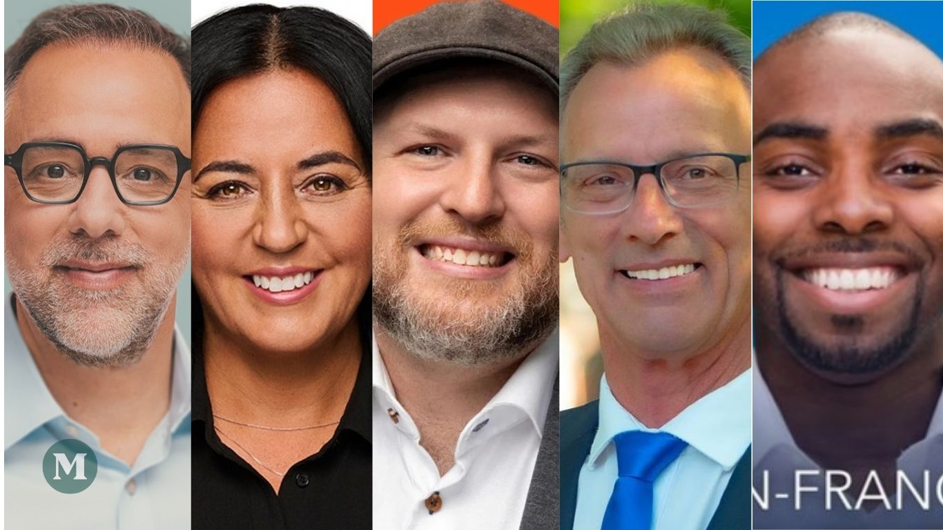 Photos de profil des cinq chefs de partis à Montréal.