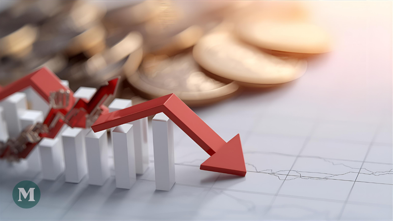 Un graphique avec une flèche cassée et des pièces de monnaie illustrant les obstacles à la mobilité sociale.