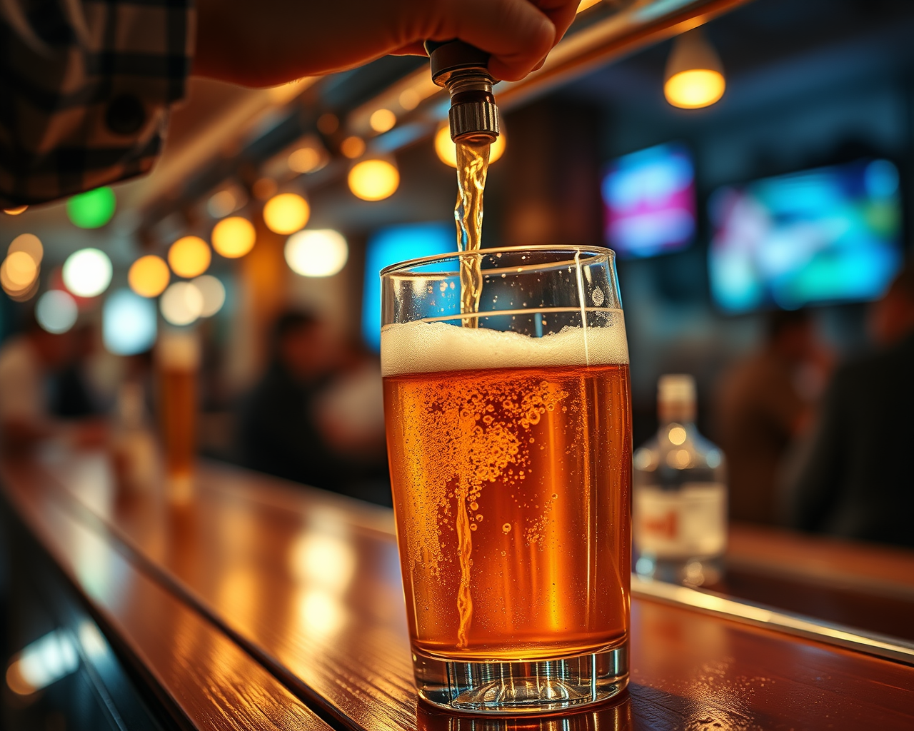 Un serveur remplit un verre de bière.