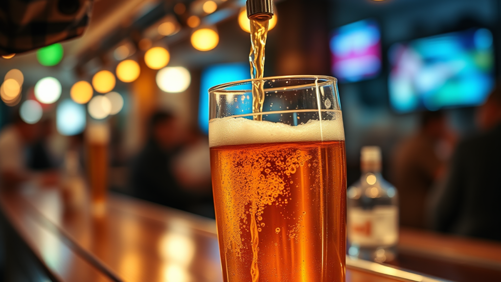 Un serveur remplit un verre de bière.