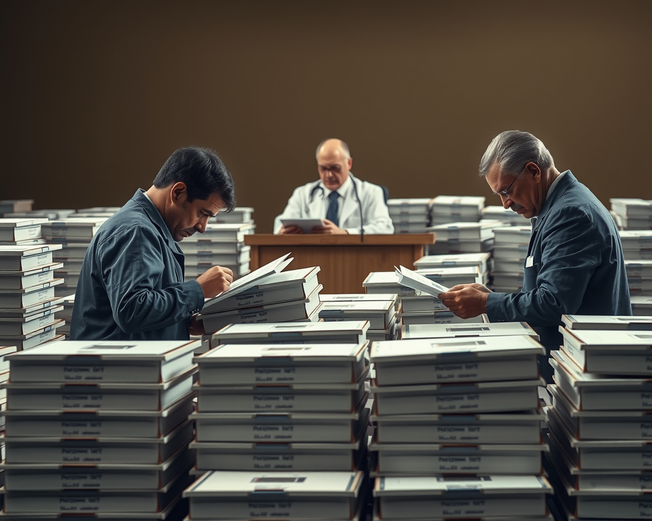 Des agents électoraux recomptent des votes devant un juge. Ils sont entourés de boîtes de scrutin.