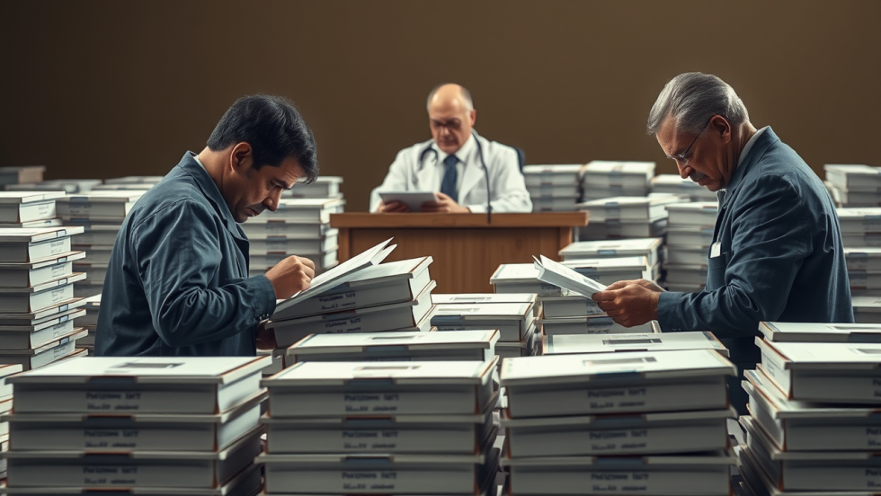Des agents électoraux recomptent des votes devant un juge. Ils sont entourés de boîtes de scrutin.