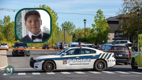 Image de la scène policière établie après la mort de Nooran Rezayi, avec une photo de profil du jeune Nooran.