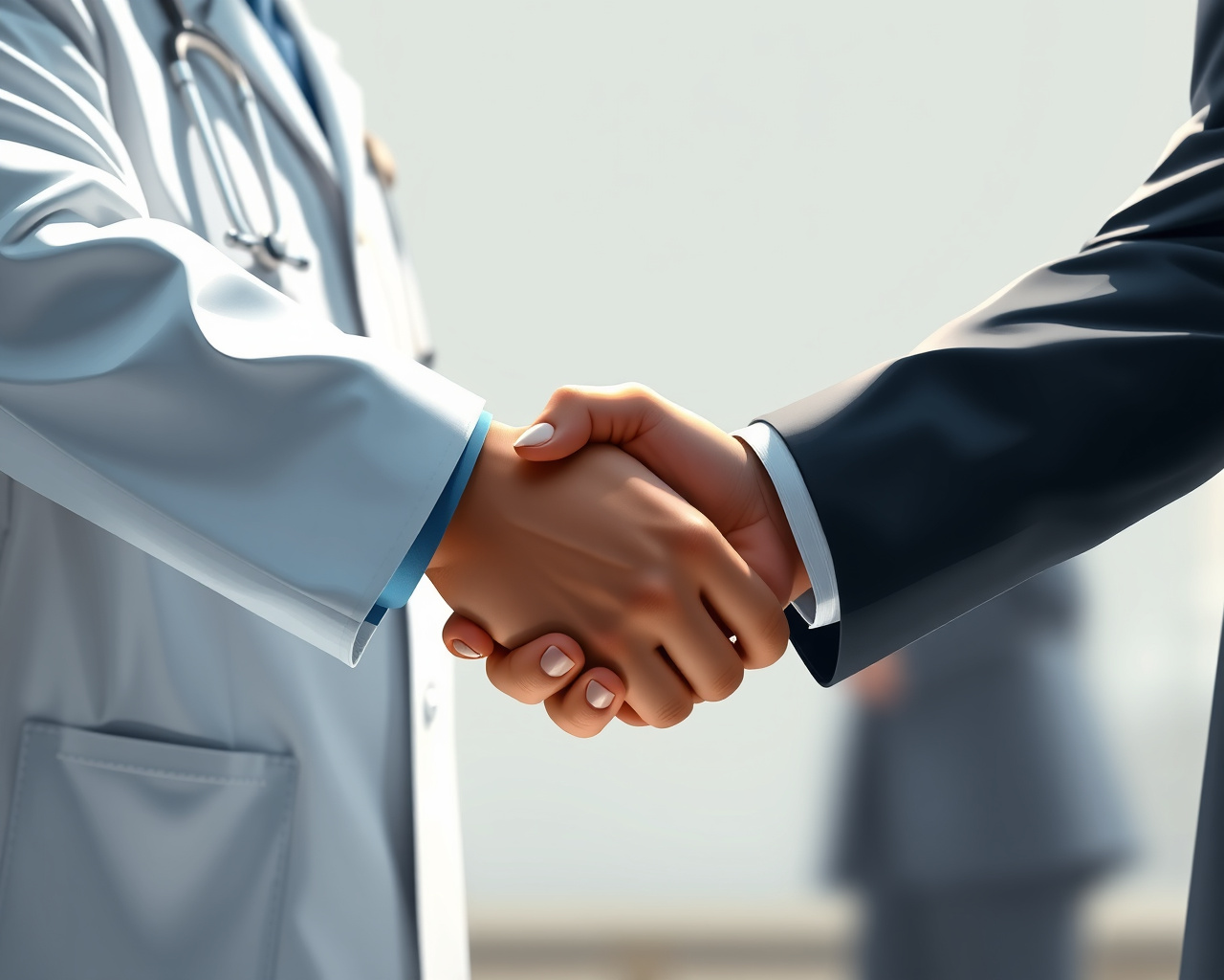 Poignée de main entre un médecin et un politicien.