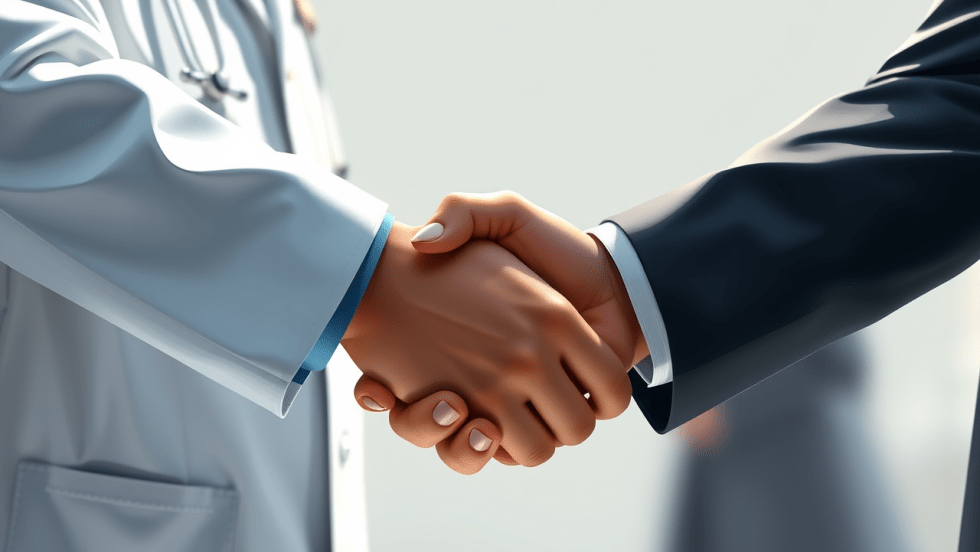 Poignée de main entre un médecin et un politicien.