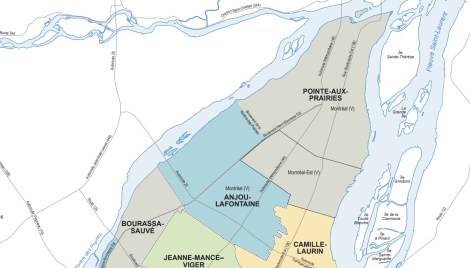Carte montrant les nouvelles circonscriptions provinciales dans l'Est de Montréal.