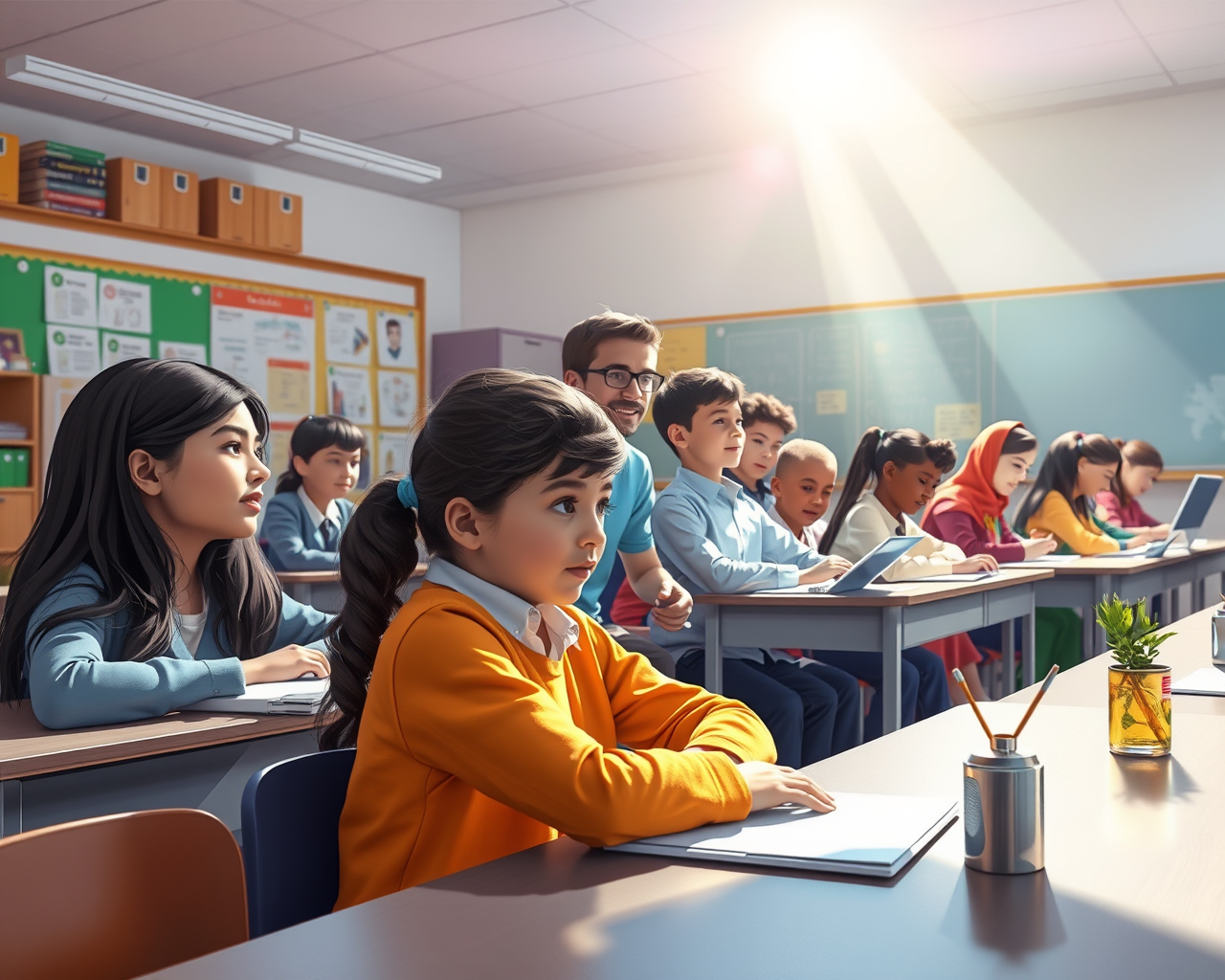 Image générée par l'intelligence artificielle montrant des élèves dans une classe.