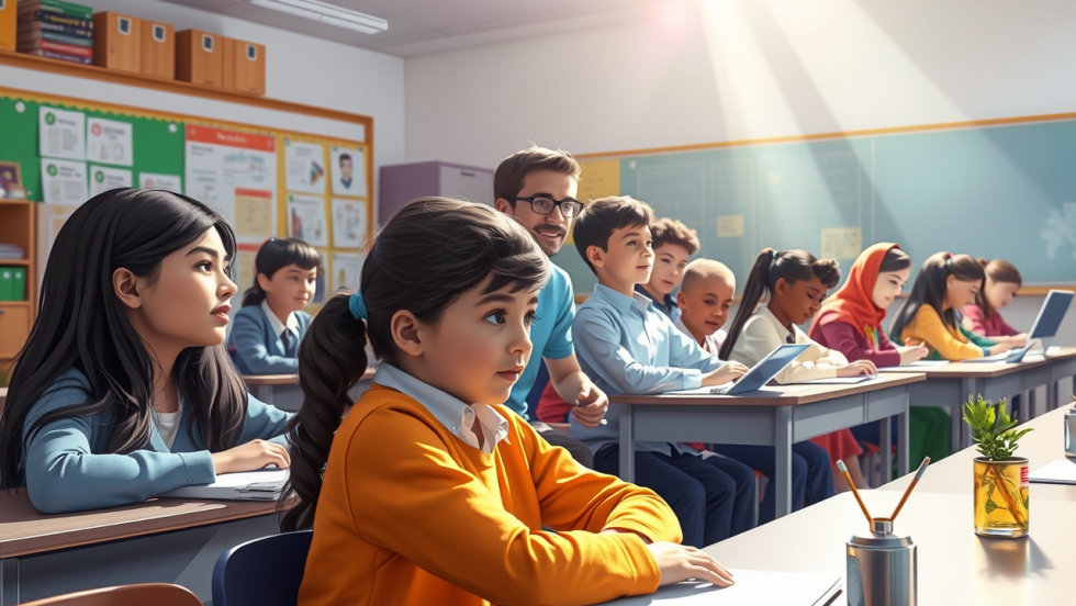 Image générée par l'intelligence artificielle montrant des élèves dans une classe.
