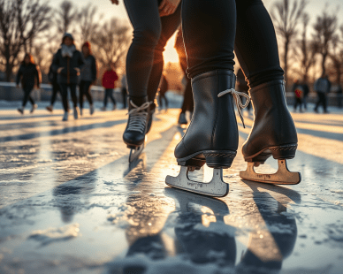 Image générée par l'intelligence artificielle montrant des individus patinant sur une glace extérieure.