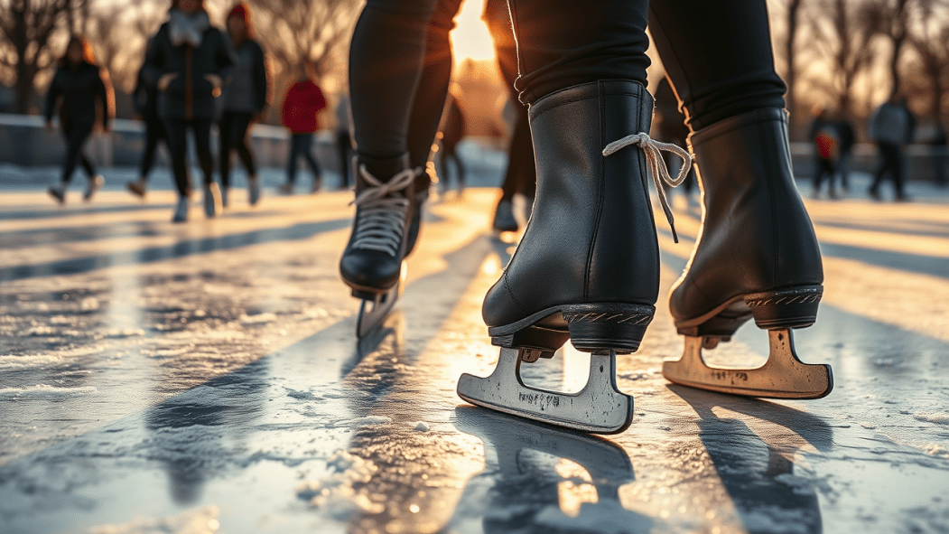 Image générée par l'intelligence artificielle montrant des individus patinant sur une glace extérieure.